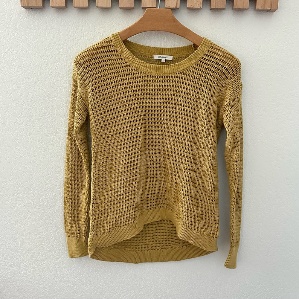 Madewell North Shore Pullover Loose Knit Crewneck Sweater Mustard Yellow XS